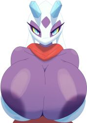 anthro anthrofied areola big_breasts blue_eyes breasts cleavage clothed clothing digital_media_(artwork) dullyarts female froslass hedi_(echovalia) hi_res huge_breasts humanoid looking_at_viewer nintendo pokémon_(species) pokémorph pokemon solo spirit video_games