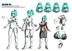 1girls big_breasts breasts character_sheet female female_focus female_only gynoid hair large_breasts mad-project multiple_views oc original original_character pussy thick_thighs white_background