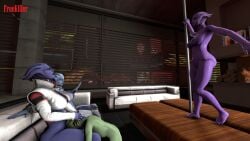 3d aria_t'loak cigarette cigarette_holder crystal_(mass_effect) freekiller liara_t'soni mass_effect mass_effect_2 pussy_licking shiala stripper_pole