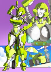 1girls armor armour athletic_female beach big_breasts bikini bikini_top breasts cleavage female female_only gynoid helmet high_heels hologram hourglass_figure joyride_(transformers) large_breasts lips living_machine mad-project oc original_character robot robot/alternate_modes robot_girl sole_female solo solo_focus transformers yellow_eyes