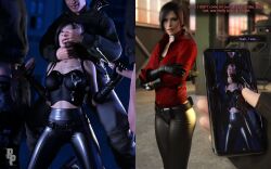 3boys 3d 3d_(artwork) ada_wong ada_wong_(adriana) ada_wong_(ty_brenneman) capcom cellphone cellphone_picture cheating cheating_girlfriend clothed_sex cuckold cum cum_on_body cum_on_breasts cum_on_clothes cumshot finger_sucking gangbang kneeling leather_gloves leather_pants leon_scott_kennedy masturbation multiple_boys neck_grab netorare ntr pippoad resident_evil resident_evil_2 smartphone tagme