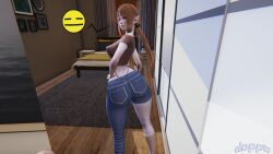 3d ass completely_nude doppa elf female honey_select_2 looking_at_mirror looking_at_own_ass pointed_ears