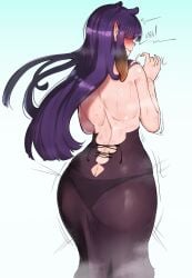 1girls ass ass_cleavage ass_in_dress back big_ass blush butt_crack female female_only hentaly hololive hololive_english hololive_myth lingerie long_hair ninomae_ina'nis panties pantyhose pantylines pointy_ears see-through sweat virtual_youtuber wide_hips