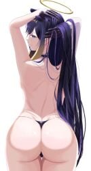 1girls ass back big_ass black_panties ellier23 hololive hololive_english hololive_myth looking_at_viewer looking_back mostly_nude mostly_nude_female ninomae_ina'nis thick_thighs thong virtual_youtuber white_background