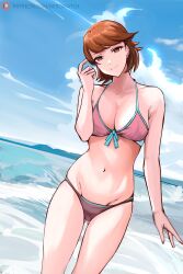 1girls atlus bikini breasts female female_only looking_at_viewer nero_watch ocean outdoors outside persona persona_3 solo tagme yukari_takeba