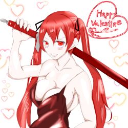 1girls breasts cleavage female female_only fire_emblem fire_emblem_fates grin kamui_(artist) lingerie red_eyes red_hair selena_(fire_emblem_fates) severa_(fire_emblem) sideboob solo sword twintails valentine's_day