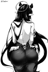 1girls ass back big_ass black_and_white black_hair dat_ass female halo hololive hololive_english hololive_myth huge_ass nice_ass nice_back ninomae_ina'nis o22no solo solo_female virtual_youtuber