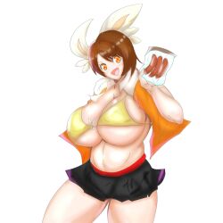 1girls bikini_top breasts brown_hair bunny_ears chubby chubby_female cinderace_(cosplay) gloria_(pokemon) huge_breasts kamui_(artist) orange_eyes pokemon pokemon_(cosplay) pokemon_ss sausage skirt thick_thighs