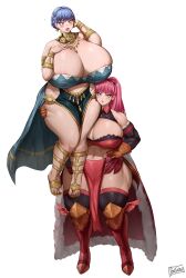 alternate_costume areola_slip batako blue_hair braided_hair breast_suppress carrying_over_shoulder chubby_female cleavage dancer dancer_(three_houses) fire_emblem fire_emblem:_three_houses fire_emblem_heroes gigantic_breasts hilda_valentine_goneril huge_ass huge_breasts long_hair marianne_von_edmund muscular_female nintendo official_alternate_costume pink_eyes pink_hair short_hair source_request thick_thighs thunder_thighs