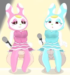 2022 animal_crossing anthro anthro_penetrated balls bouncing_breasts breasts chrissy_(animal_crossing) clothed clothed/nude clothing female francine_(animal_crossing) genitals group heavy_thrusting hi_res holding_object human human_on_anthro human_penetrating human_penetrating_anthro interspecies lagomorph leporid male male/female mammal microphone nannan nintendo nipples_through_clothes no_underwear nude penetration penile penile_penetration penis_in_pussy rabbit sex smile spotlight standing standing_sex vaginal_penetration vaginal_penetration vein video_games