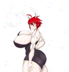 ahoge breasts bunny_ears bunnysuit fire_emblem fire_emblem_fates gigantic_ass gigantic_breasts hinoka_(fire_emblem) kamui_(artist) looking_at_viewer muscular muscular_female pale-skinned_female red_eyes red_hair short_hair thick_thighs