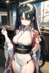 ai_generated black_hair black_panties brown_eyes eye_patch female female_only gintama hiradegirl japanese_clothes long_hair medium_breasts obi pelvic_curtain sideboob solo twintails yagyuu_kyuubei