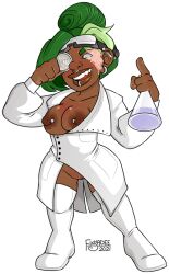 1girls areolae breasts dark-skinned_female dark_skin female female_only fishadee gnome humanoid labcoat light-skinned_female nipples nude potion solo tagme world_of_warcraft