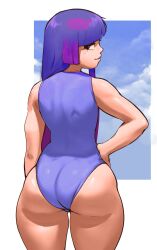 1girls ass back_view backside big_ass bubble_butt dat_ass fat_ass female female_focus female_only glitch_techs hand_on_hip light-skinned_female light_skin long_hair looking_at_viewer looking_back miko_kubota negao netflix nickelodeon posing purple_hair seductive seductive_smile sensual smile swimsuit wide_hips