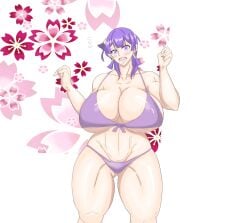 1girls alternate_breast_size bernadetta_von_varley bikini female female_only fire_emblem fire_emblem:_three_houses gigantic_breasts kamui_(artist) post-timeskip purple_eyes purple_hair solo tears thick_thighs worried