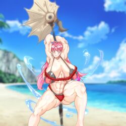 1girls abs alternate_costume axe beach biceps big_breasts big_thighs bikini breasts female female_only fire_emblem fire_emblem:_three_houses fire_emblem_heroes gigantic_breasts hilda_valentine_goneril kamui_(artist) light-skinned_female light_skin long_hair looking_at_viewer muscles muscular muscular_female nintendo official_alternate_costume pink_bikini pink_eyes pink_hair pink_swimsuit sagging_breasts solo swimsuit thick thick_hips thick_thighs thighs wide_hips