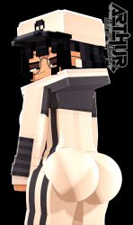 1girls 3d alternate_costume alternate_outfit arthur32 ass big_ass big_breasts black_hair breasts bubble_butt clothed clothing dat_ass fat_ass fea_(arthur32) female female_only glasses goth hat huge_ass jumpsuit looking_at_viewer looking_back mine-imator minecraft original original_character rear_view solo squint squinting thick_thighs wide_hips