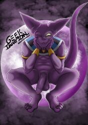 anthro anthro_only beerus big_ears claws cute cute_expression cute_face cute_male deity domestic_cat dragon_ball dragon_ball_super felid feline flaccid flaccid_cock flaccid_penis furry furry_only geekirrational genitals god_of_destruction gold_(metal) gold_jewelry hairless hairless_cat hi_res humanoid_genitalia humanoid_penis looking_at_viewer male male_focus male_only male_solo mammal nude penile penis piercing purple_body purple_skin simple_background solo solo_male tail yellow_eyes