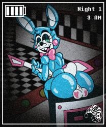 big_ass big_balls big_butt blue_skin bunny_boy fat_man five_nights_at_freddy's five_nights_at_freddy's_2 guitar jevans looking_back male_only robot_boy security_camera toy_bonnie_(fnaf)