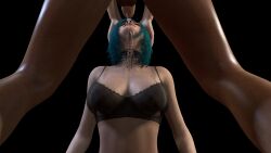 after_oral blue_hair choker cum_on_face domination faceless_male facial femsub kylie_bitcoin lace_choker lingerie mussejusse nopixel see_through_bra spit_on_face tagme virtamate