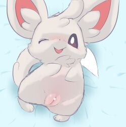 <3_censor anthro censored female feral genitals grey_body heart hi_res looking_at_viewer minccino myrotiggy nintendo pokémon_(species) pokemon pokemon_(species) pussy solo video_games