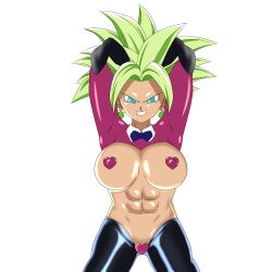 abs aditya_draws big_breasts breasts bunny_girl bunnysuit dragon_ball dragon_ball_super hands_behind_head kefla latex_suit legendary_super_saiyan light-skinned_female pasties reverse_bunnysuit saiyan super_saiyan super_saiyan_2