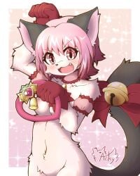 2022 acky05 anthro big_breasts blush breasts cat_ears cat_tail collar convenient_censoring cute cute_expression digital_media_(artwork) exhibitionism fangs female furry furry_only hi_res ichigo_momomiya mew_ichigo pink_eyes pink_hair tokyo_mew_mew transformation white_fur