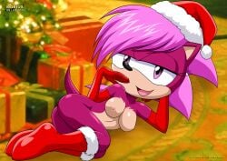 1girls bbmbbf breasts christmas christmas_outfit female female_only mobius_unleashed naked red_footwear red_outfit santa_hat solo solo_female sonia_the_hedgehog sonic_(series) sonic_the_hedgehog_(series)