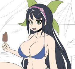 beach big_breasts bikini bikini_top breasts busty chabashira_tenko danganronpa danganronpa_v3 huge_breasts ice_cream large_breasts sketch straight_hair tight_fit voluptuous voluptuous_female young_savage