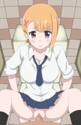 1boy 1girls big_breasts clothed_sex female male mieruko-chan penetration socks spread_legs toilet vaginal_penetration yurikawa_hana