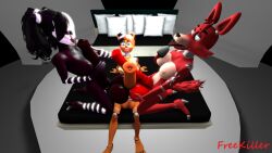 3d balljob five_nights_at_freddy's five_nights_at_freddy's_2 foxy_(fnaf) freddy_(fnaf) frederika_(fnaf) freekiller futa_on_futa futa_only futanari horsecock huge_balls huge_cock marionette_(fnaf) puppet_(fnaf) self_upload