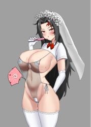 1girls alternate_costume areola_slip big_breasts black_hair blush bowtie bridal_veil bride cleavage cum_drip demon_slayer facial_markings female female_only flower_crown genderswap_(mtf) gloves huge_breasts impregnation kimetsu_no_yaiba lace lace-trimmed_thighhighs leaking_cum leotard lingerie long_hair looking_at_viewer madscientist michikatsu_tsugikuni ovum positive_pregnancy_test pregnancy_test red_eyes rule_63 see-through_clothing sideboob solo sperm_cell sweat sweatdrop thick_thighs thighhighs veil wedding_lingerie white_gloves white_legwear white_thighhighs