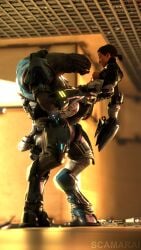 1boy 1boy1girl 1girls 343_industries 3d alien armor ass big_penis breasts bungie elite_(halo) exposed_breasts female female_penetrated female_spartan_(halo) grey_body halo_(game) halo_(series) helmet helmet_removed human interspecies large_penis larger_male leg_lock lifted lifted_by_another lifting male male/female microsoft no_balls penis ponytail sangheili sarah_palmer scamarai skinsuit spartan_(halo) spartan_iv_(halo) stand_and_carry_position standing standing_sex video_games xbox_game_studios