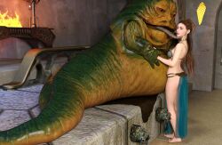 1boy 1girls 3d alien belly_dancer belly_dancer_outfit betrayed_to_jabba dancer dancer_outfit dazinbane female harem_girl harem_outfit heidi_(dazinbane) human human_on_alien humansub hutt interspecies jabba's_palace jabba_the_hutt larger_male light-skinned_female light_skin loincloth long_tongue male monster original_character slave slave_bikini slave_collar slave_leia_(cosplay) slave_leia_costume slave_outfit slavegirl smaller_female star_wars straight