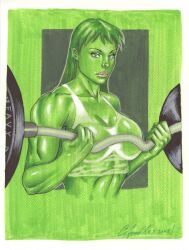 1girls 2008 artist_name artist_signature big_breasts chris_foulkes color drawn exercise female female_only fit fit_female green_body green_eyes green_hair green_skin hourglass_figure hulk_(series) marvel marvel_comics muscles muscular muscular_female see-through_clothing she-hulk solo solo_female straight_hair t-shirt tagme voluptuous weightlifting weights wet_t-shirt workout