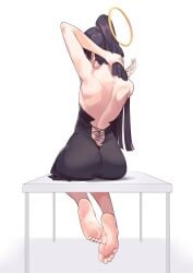 ass back barefoot black_dress clothing feet foot_fetish halo hololive hololive_english hololive_myth ninomae_ina'nis painted_nails pompmaker1 soles toes virtual_youtuber