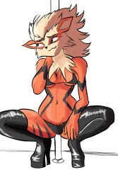 2022 arcanine bra cleavage high_boots nintendo panties pokemon pokemon_(species) pole_dancing shy sir_anci stripper stripper_pole