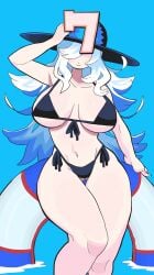 big_breasts bikini breasts female gashi-gashi hair_over_eyes july tagme thick_thighs uejini