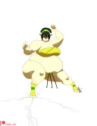 1girls avatar_the_last_airbender bbw belly big_belly big_breasts black_hair breasts clothing fat female hyper_belly large_breasts mav_art obese overweight solo_female thick_thighs thighs toph_bei_fong weight_gain