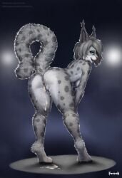 2022 anthro anus ass blue_eyes bodily_fluids breasts cum digital_media_(artwork) felid feline female foxovh fur genital_fluids genitals hi_res kaley_(lynxer) lynx mammal medium_breasts nipples nude presenting presenting_hindquarters pussy simple_background solo spots