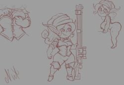 1girls bandana big_ass big_breasts big_butt bullet clothed clothing corset curvy_hair cute goblin goblin_female gun huge_breasts long_ears long_hair monster monster_girl naked natasha nut_your_problem original original_character pirate shortstack shy sketch smile sniper sniper_rifle thick_thighs