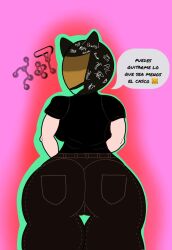 ass ass_focus big_ass big_breasts black_clothing black_pants breasts clothing female female_only looking_back motorcycle_helmet nimu pixel spanish_text twitch twitter virtual_youtuber white_body white_skin youtube youtube_hispanic youtuber youtuber_girl