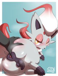 ambiguous animal_genitalia animal_penis anthro blush fingering_ass hisuian_zorua male_anus male_only male_penetrating pokemon pokemon_(species) pokephilia saurian_(artist) zorua