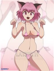 1girls bikini cat_ears catgirl ichigo_momomiya large_breasts layerth looking_at_viewer mew_ichigo pink_eyes pink_hair thick_thighs tokyo_mew_mew watermark