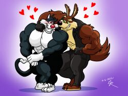 big_muscles canine coyote domestic_cat feline furry gay heart jacket looney_tunes male male/male pecs romantic_couple smile smooth_fur sylvester two_tone_fur warner_brothers wile_e._coyote