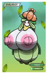 anthro big_breasts big_nipples breasts closed_eyes clothed clothing female hi_res huge_breasts hyper hyper_breasts lilligant nintendo nipples pokémon_(species) pokemon solo topless valerya5 video_games