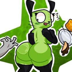 ass_slap big_ass breasts broken_bone bubble_butt canine domestic_dog female gir_(invader_zim) green_background huge_ass invader_zim lewdewott looking_back nickelodeon rule_63 white_background