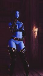 1girls aria_bal bethesda_softworks blue_skin bondage bondage_gear daedra demon female skyrim the_elder_scrolls