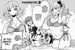 ass bikini bikini_bottom bikini_top breasts comic comic_page danganronpa danganronpa_2:_goodbye_despair english_text female_only koizumi_mahiru large_ass large_breasts manga mioda_ibuki nanami_chiaki official_art skimpy_bikini sonia_nevermind straight_hair super_danganronpa_2 text thick_thighs thighs tight_fit tsumiki_mikan