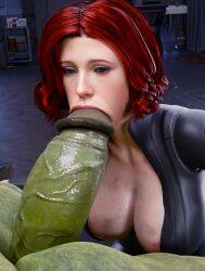 1boy 1girls 3d avengers avengers_(2012) black_widow_(marvel) bodysuit breasts_out busty clothed_female_nude_male fellatio female female_focus green-skinned_male green_penis green_skin hair huge_cock hulk hulk_(series) human it'll_never_fit k1tten3d light-skinned_female light_skin male marvel marvel_cinematic_universe natasha_romanoff red_hair scarlett_johansson sex straight sucking_tip tagme